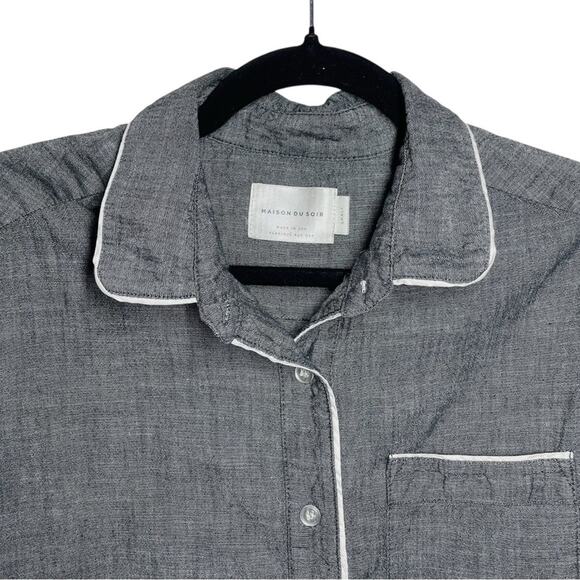 Maison Du Soir Charcoal Gray Black Cotton Lobg Sleeve Button Up Pajama Set Small - Picture 4 of 14